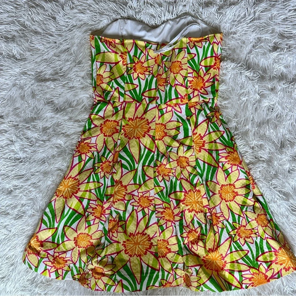 Lilly Pulitzer Strapless Blossom Dress Size 0 |Floral Fit & Flare | Summer Party - Picture 4 of 16
